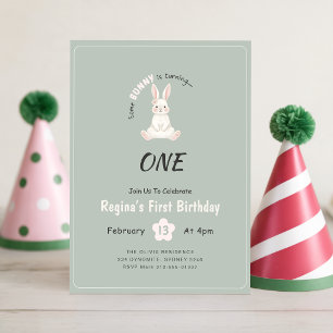 Floral Animal Cute Bunny Rabbit 1st Birthday Invitation