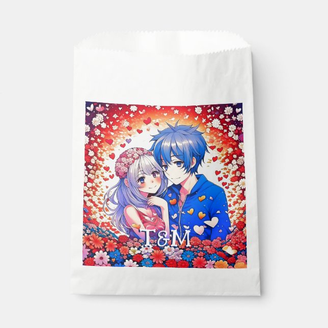 Floral Anime Themed Personalised Wedding Favour Bag (Front)