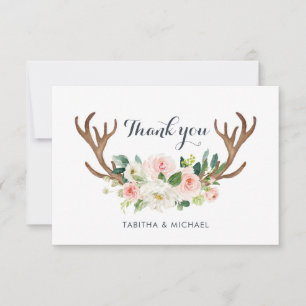Floral Antler Blush Boho Rustic Thank You Card