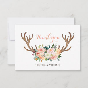 Floral Antler Blush Boho Rustic Thank You Card