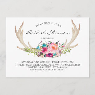 Floral antler boho Shower Invitation