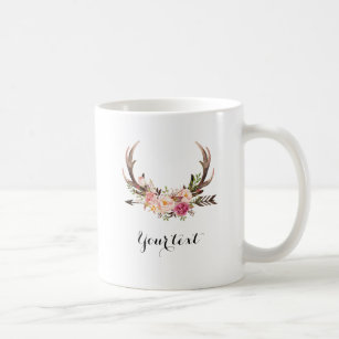 Floral Antler mug with custom text