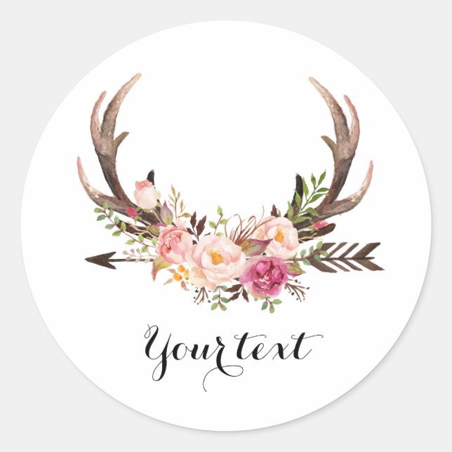 Floral Antler sticker with custom text (Front)