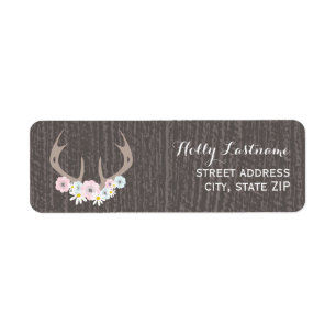 Floral Antlers + Barnwood Address Label Return Address Label