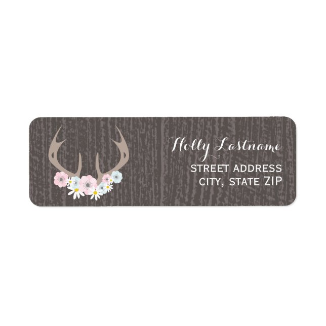 Floral Antlers + Barnwood Address Label Return Address Label (Front)