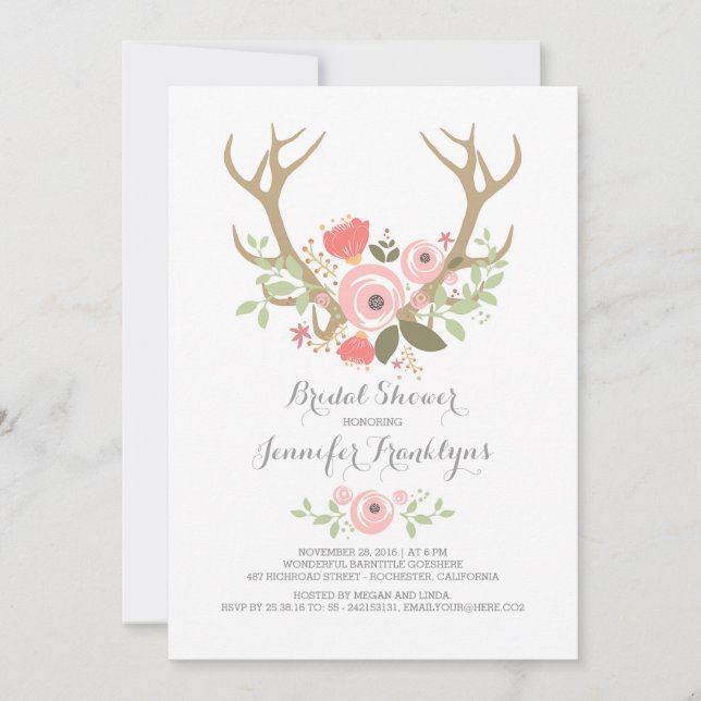 Floral Antlers Boho Bridal Shower Invitation (Front)