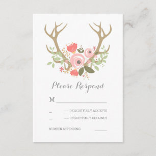 Floral Antlers Boho Wedding RSVP Card