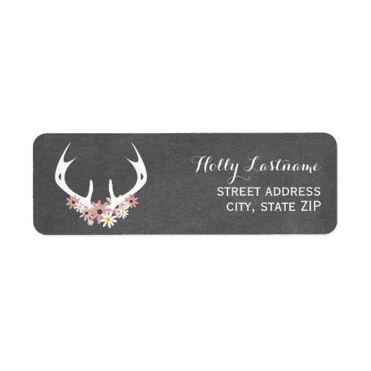 Floral Antlers + Chalkboard Inspired Label Return Address Label