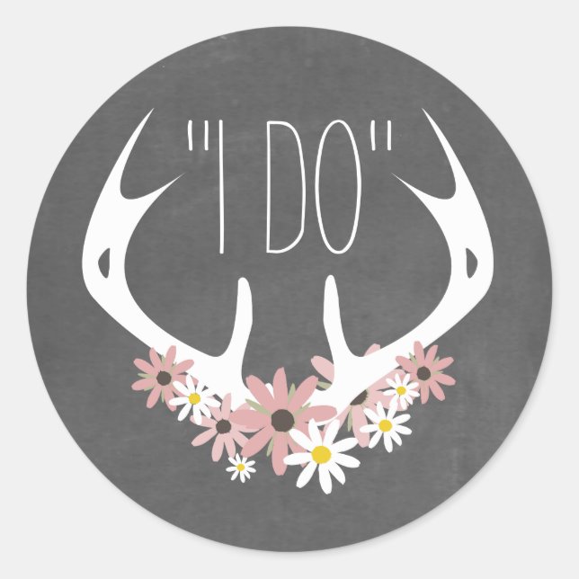 Floral Antlers Chalkboard Inspired Wedding Sticker (Front)