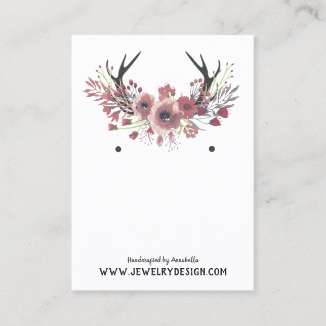 Floral Antlers Earring Jewellery Display Custom Business Card (Front)