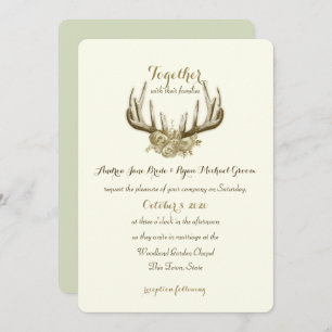 Floral Antlers Elegant Woodland Wedding Invitation