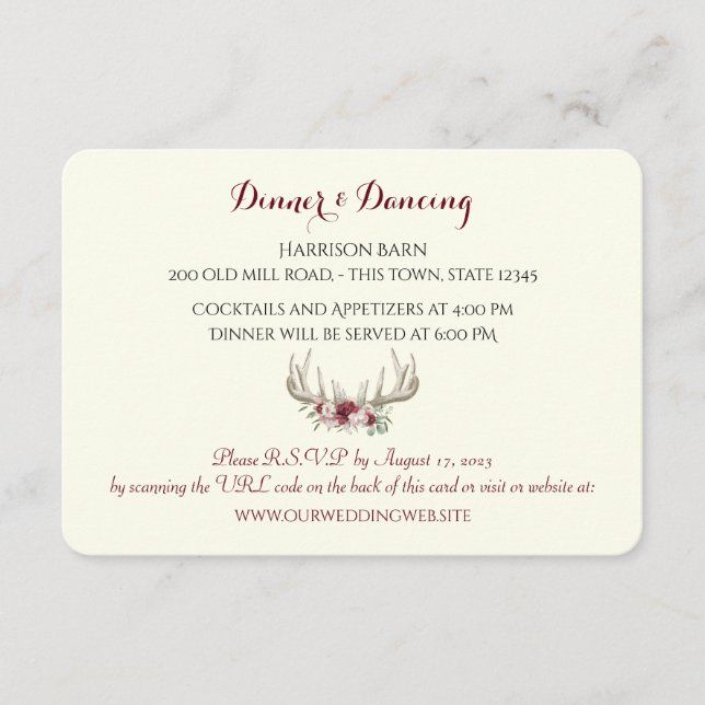 Floral Antlers Reception Card (Front)