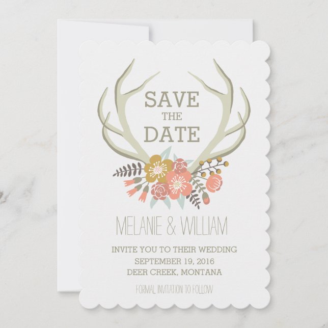 FLORAL ANTLERS | RUSTIC SAVE THE DATE (Front)
