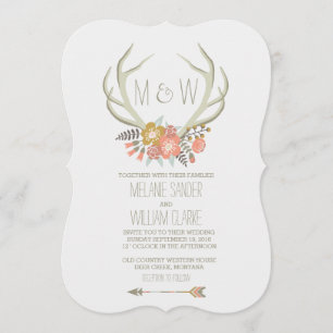 FLORAL ANTLERS RUSTIC WEDDING INVITATION