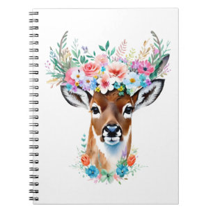 Floral Antlers Stag Deer Head Watercolor Portrait Notebook