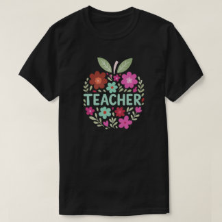 Floral Apple Teacher Design T-Shirt