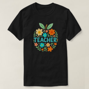 Floral Apple Teacher Design T-Shirt