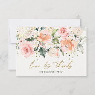 Floral Apricot Pink Roses Baby Shower Thank You  Card