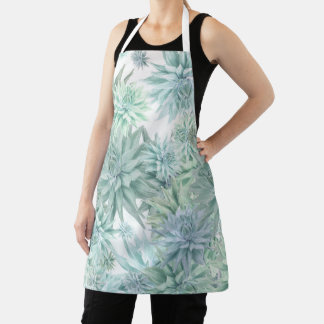 Floral Apron – Soft Blues & Greens on White