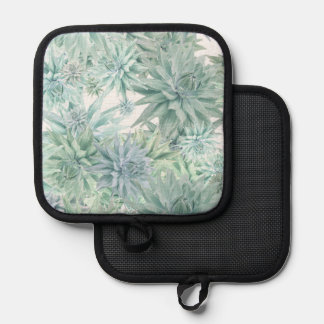 Floral Apron – Soft Blues & Greens on White Pot Holder