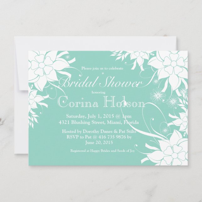 Floral Aqua Bridal Shower Invitation (Front)