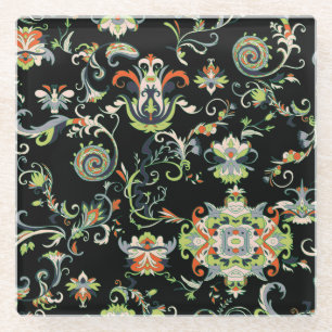 Floral Arabic Ornament: Seamless Traditional Glass Coaster