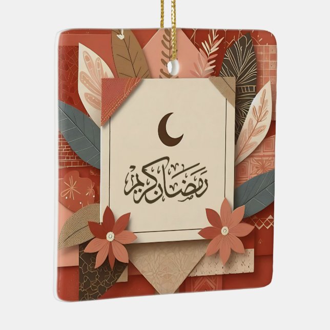 Floral Arabic Ramadan Mubarak  Ceramic Ornament (Right)