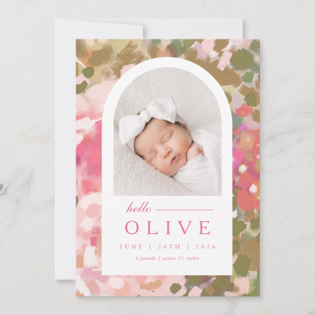Floral Arch Baby Girl Birth Announcement (Front)