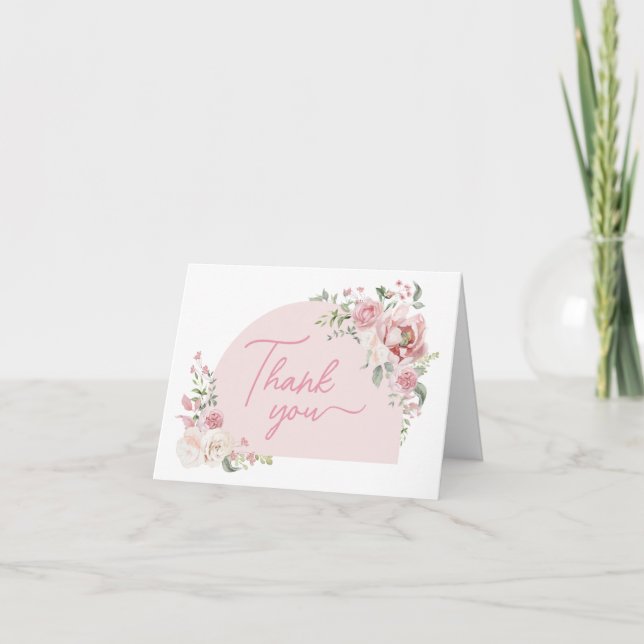 Floral Arch Baby in Bloom Baby Shower Thank You Card (Front)