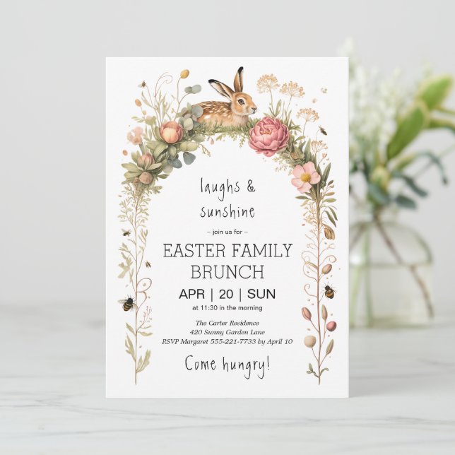 Floral Arch Bunny Easter Brunch Invitation (Standing Front)