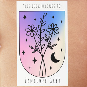 Floral Arch Celestial Hologram Pastel Book Plate Rectangular Sticker