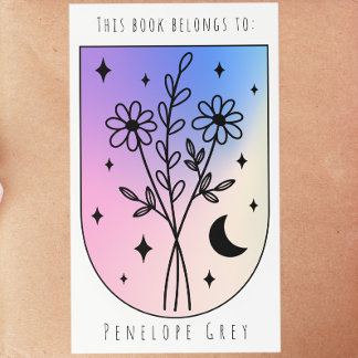 Floral Arch Celestial Hologram Pastel Book Plate Rectangular Sticker