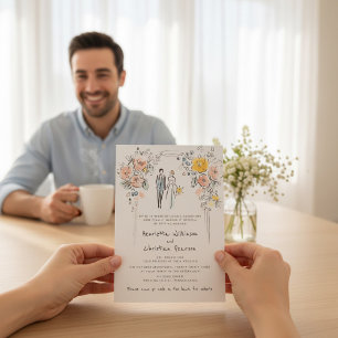 Floral Arch Couple Sketch Wedding Website Invitation