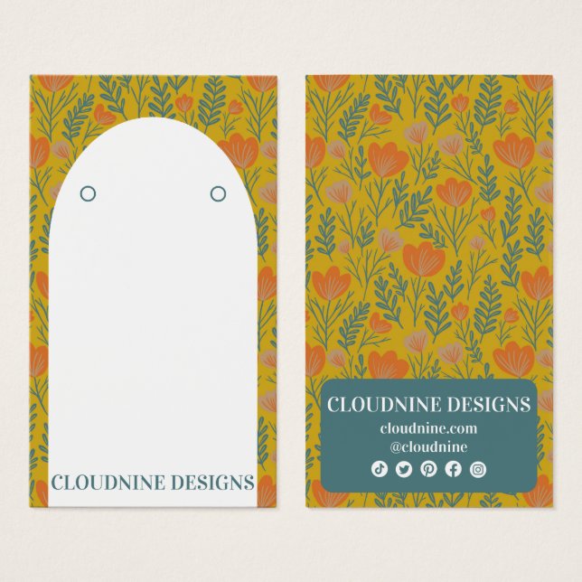 Floral Arch Earring Golden Jewellery Display Card (Front & Back)