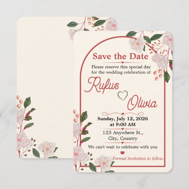 Floral Arch Editable Save The Date (Front/Back)