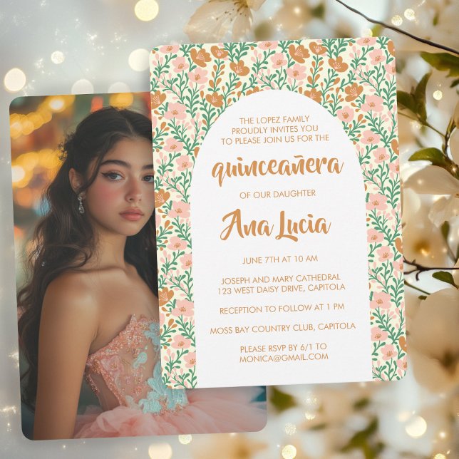 Floral Arch Flower Pattern CUSTOMPhoto Quinceañera Invitation (Floral Arch Flower Pattern CUSTOMPhoto Quinceañera Invitation
)