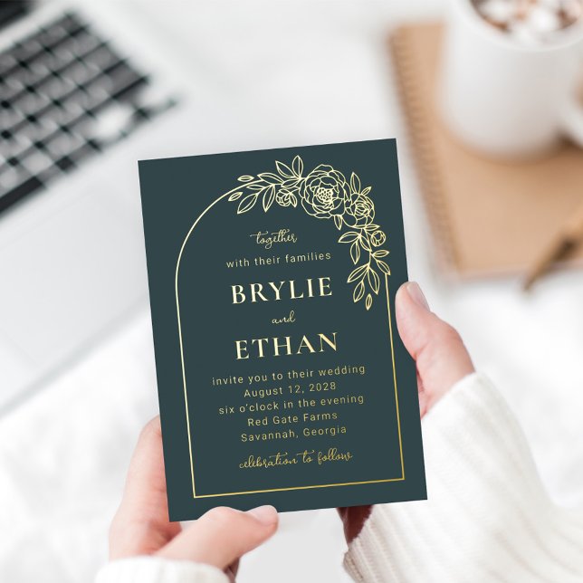 Floral Arch FOIL Photo Wedding Invitation (Creator Uploaded)