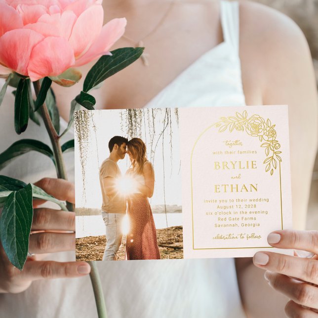 Floral Arch FOIL Photo Wedding Invitation (Creator Uploaded)