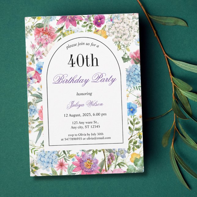 Floral Arch Frame 40th Birthday Invitation (Creator Uploaded)