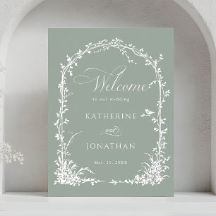 Floral Arch Garden Wedding Sage Green Welcome  Poster