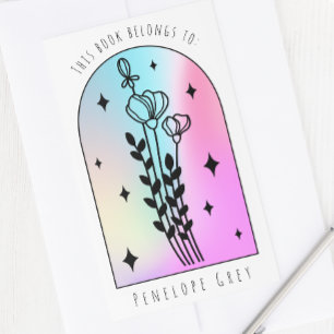Floral Arch Hologram Pastel Book Plate Rectangular Sticker
