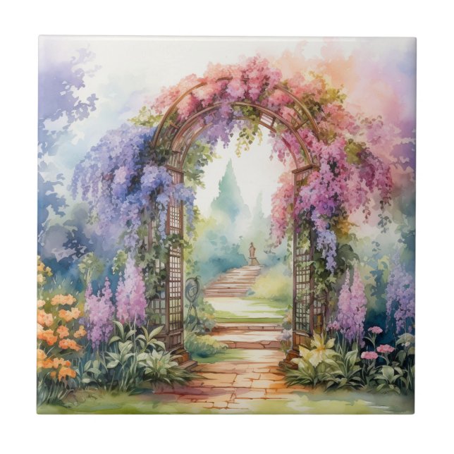 Floral Arch Landscape Ceramic Tile (Front)