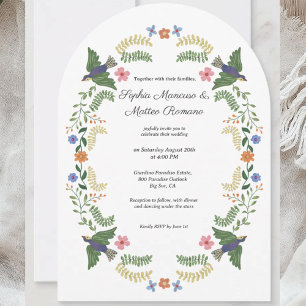 Floral Arch Linen Wedding Invitation