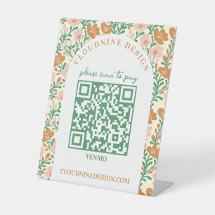 Floral Arch Pink Green SCAN TO PAY QR CODE Pedestal Sign