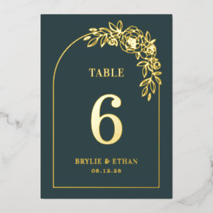 Floral Arch REAL FOIL Table Number Card