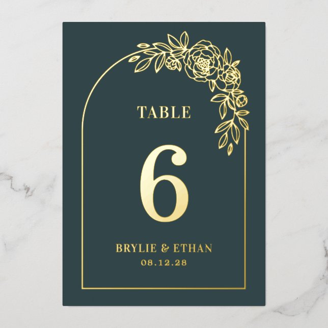 Floral Arch REAL FOIL Table Number Card (Front)