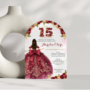 Floral Arch Red Princess Coquette Quinceanera Invitation