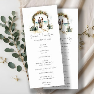 Floral Arch Sand Beach Seascape Wedding Program
