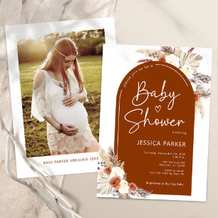 Floral Arch Terracotta Boho Photo Baby Shower Invitation
