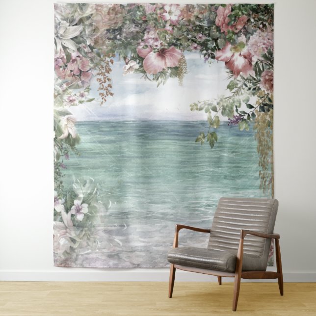 Floral Arch to the Sea Wedding Prop Tapestry (In Situ)